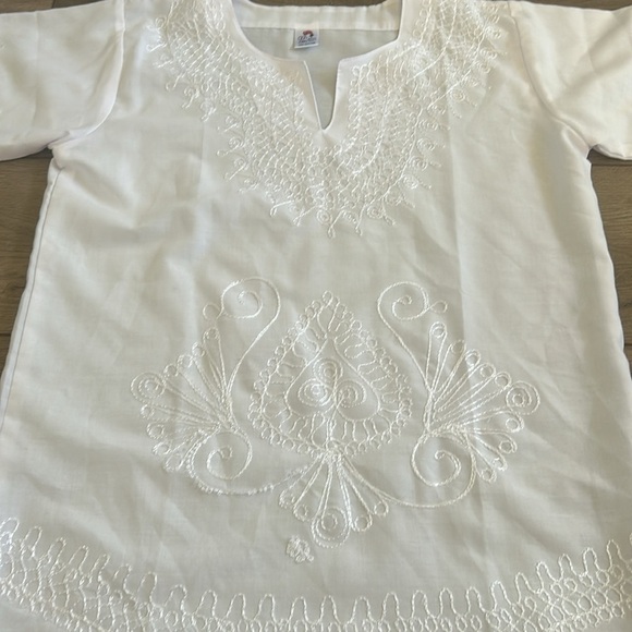 100% Cotton White Tunic Women's Short Sleeved Top Made in Egypt - Picture 3 of 5